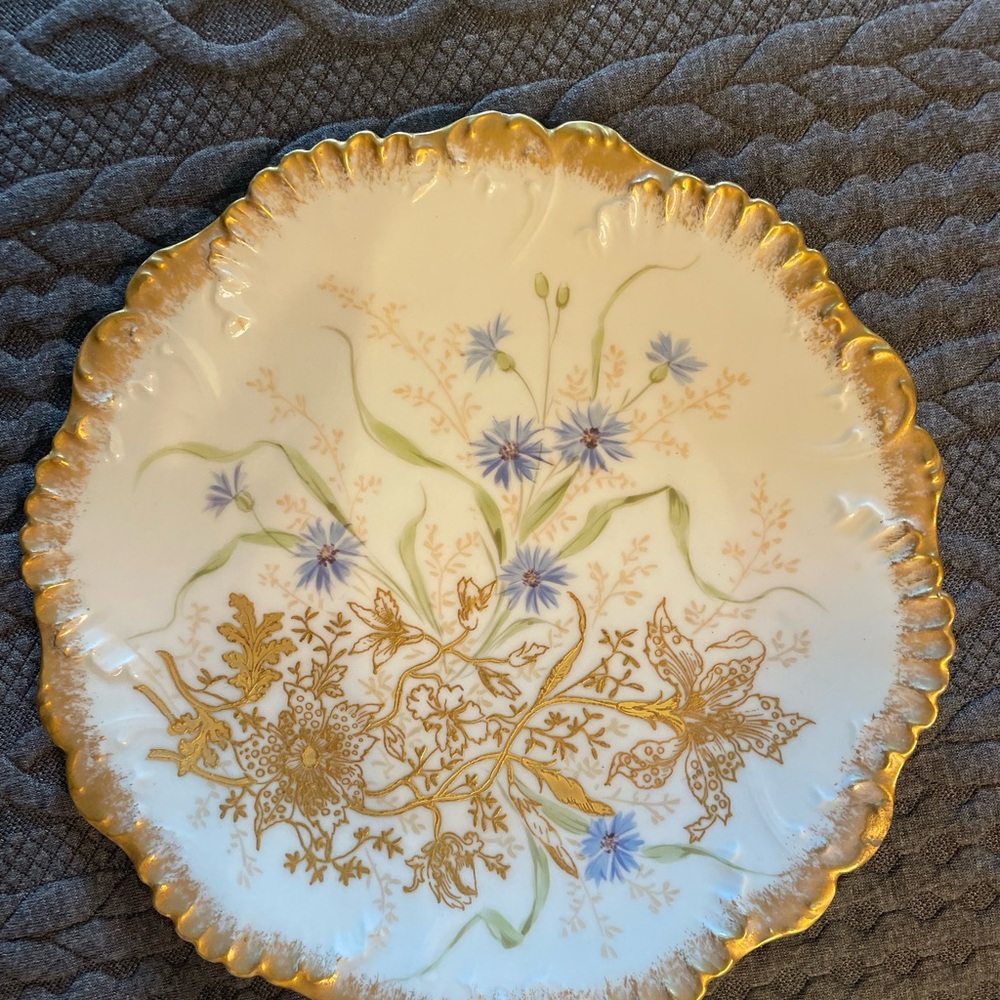 French Decorative Candy Plate with Gold Inlay & Trim